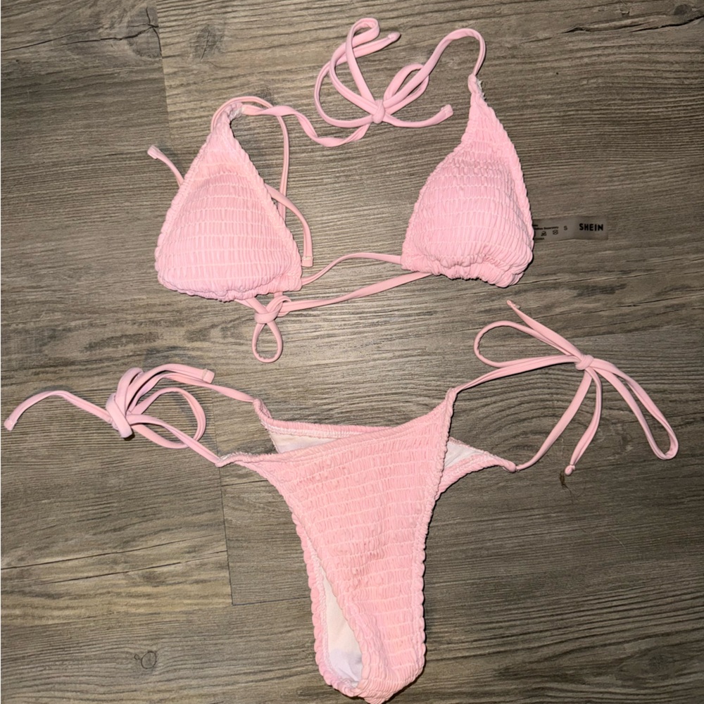 SHEIN Light Pink Textured Bikini